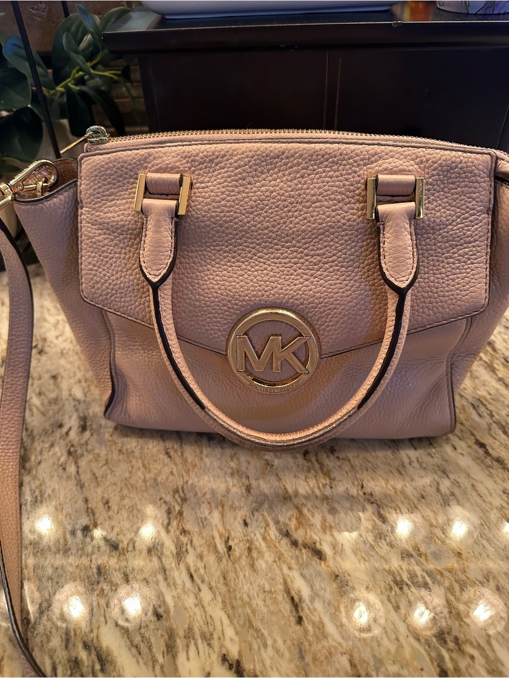 Michael Kors beige Hudson Pebbled Leather Satchel